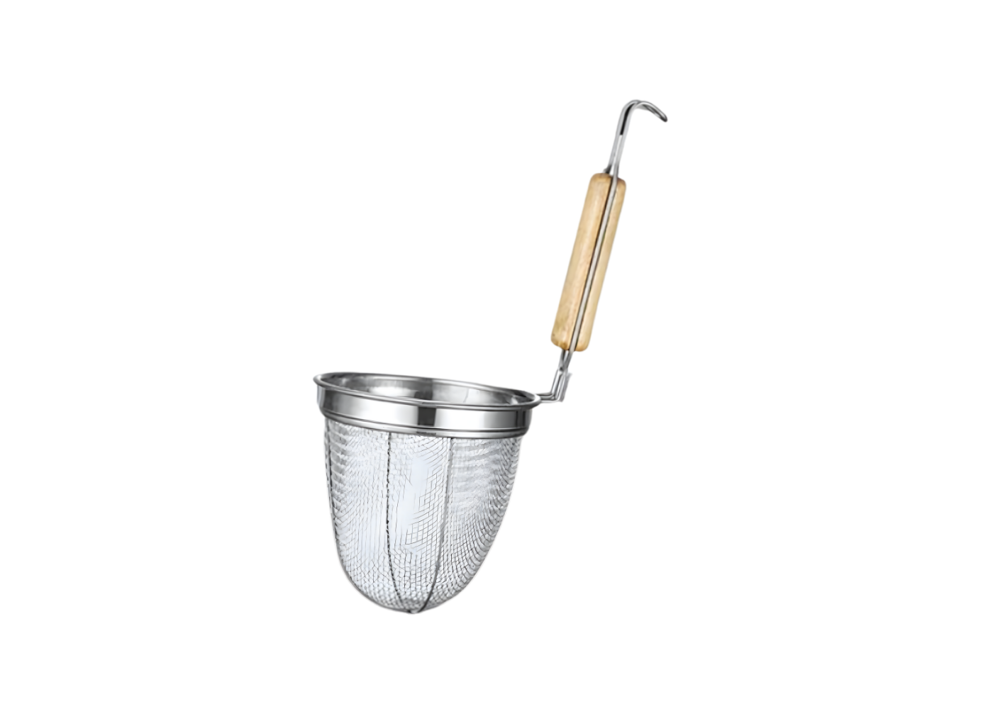 Vợt hủ tiếu cán gỗ – Chất liệu inox 304, bền chắc, có móc treo tiện lợi